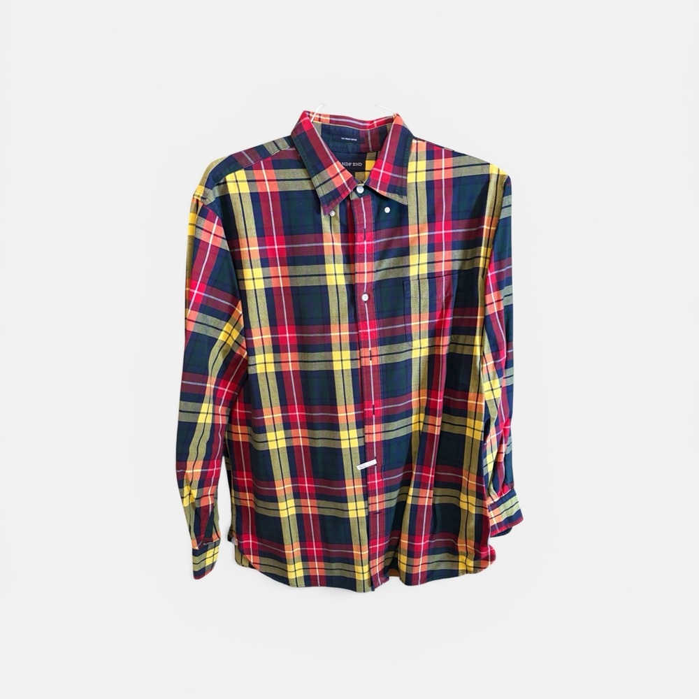 Lands' End Plaid Button-Down Shirt in Red, Yellow & Navy